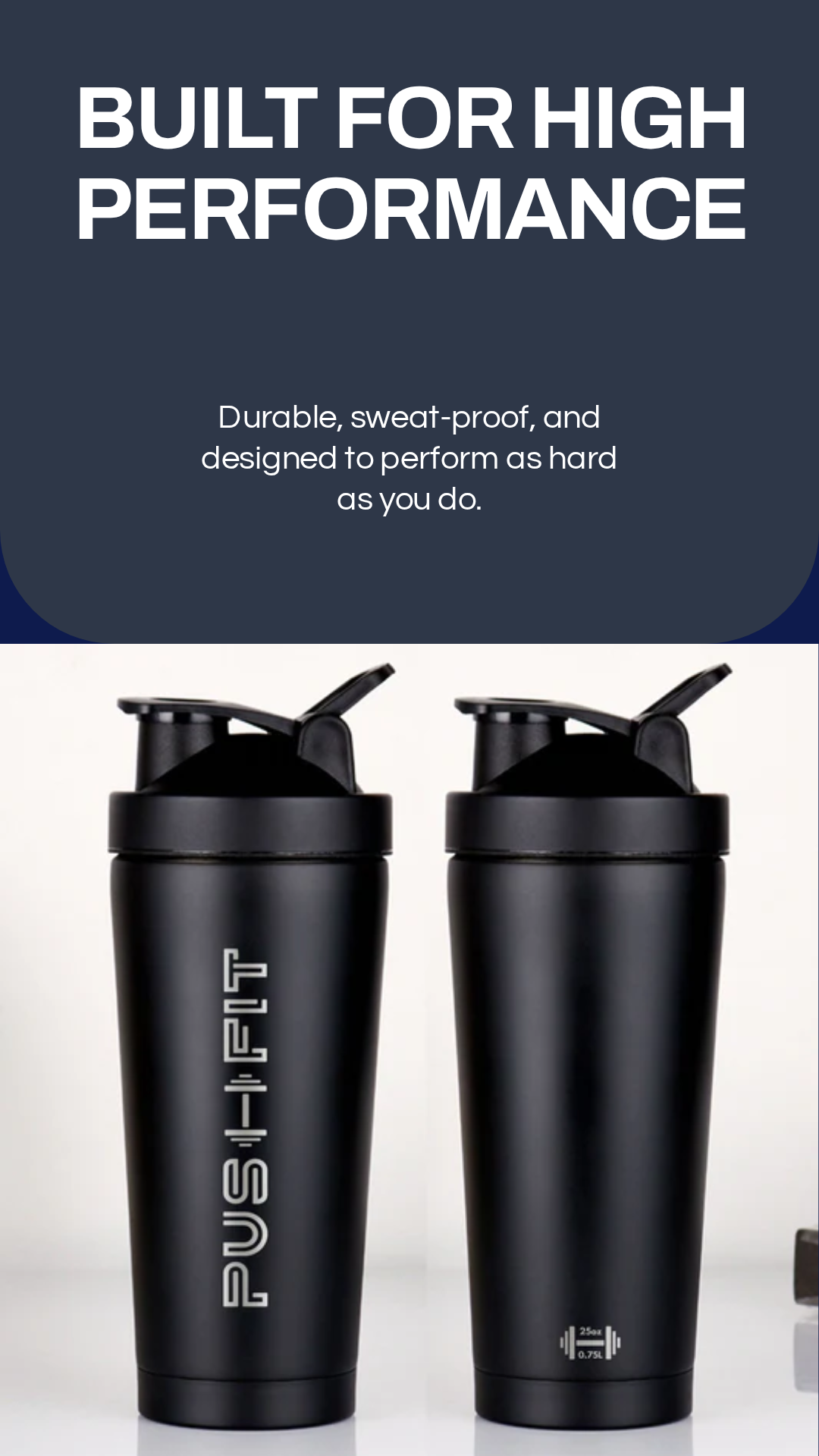 25oz/0.7L Insulated Stainless Steel Shaker Bottle | Push Fit