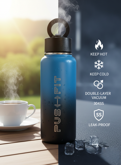 Gym Water Bottle with Magnetic Phone Holder | Insulated Stainless Steel Sport Flask – Push Fit