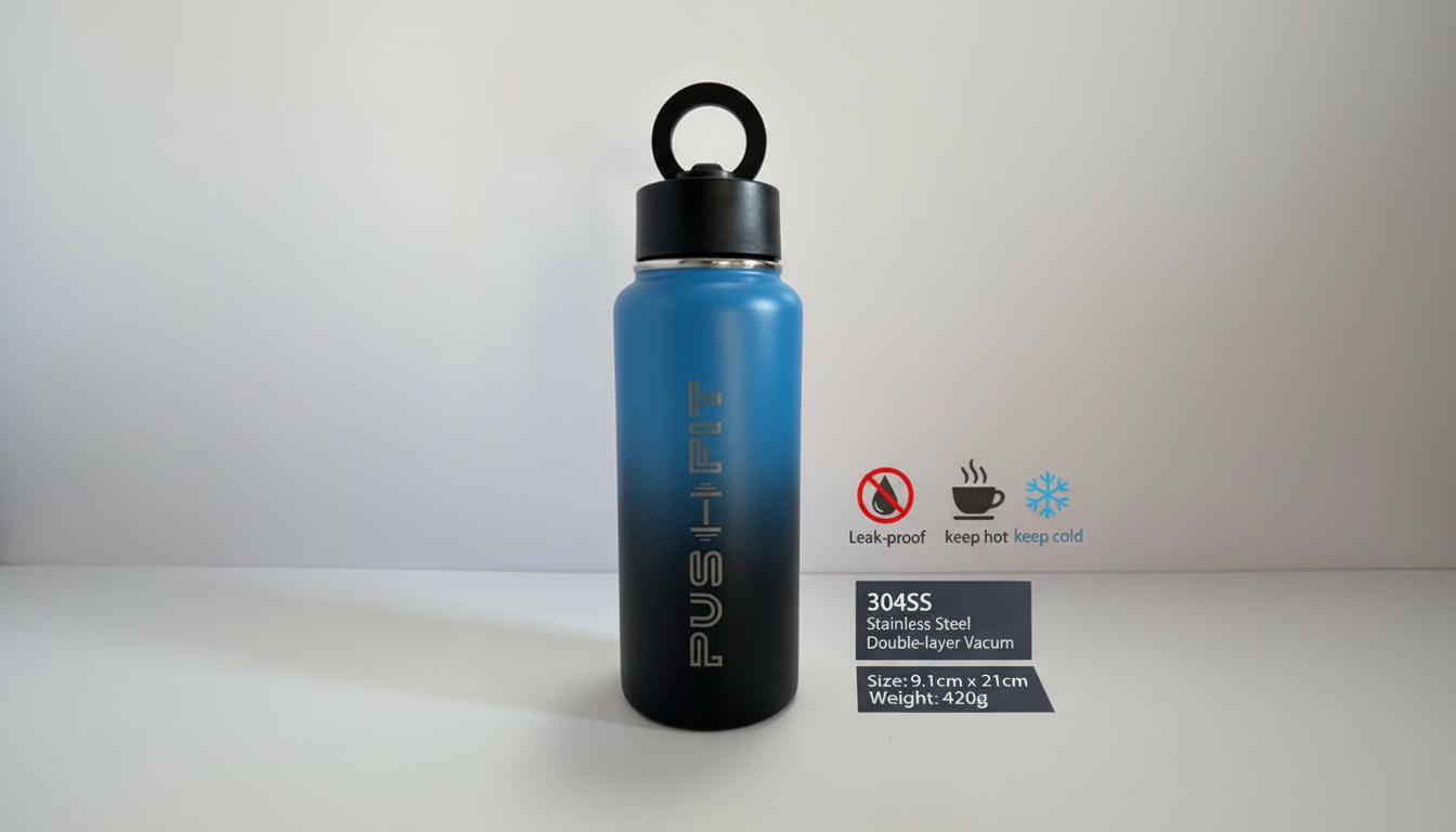 Gym Water Bottle with Magnetic Phone Holder | Insulated Stainless Steel Sport Flask – Push Fit